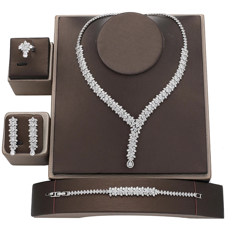 Wholesale Drop Shipping Ready Stock Classic Wedding Accessories Copper Cubic Zirconia Luxury Bridal Jewelry Set for Women BN8128