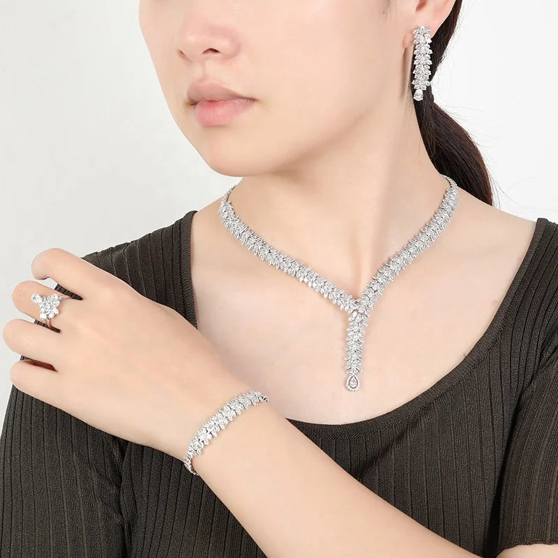 Wholesale Drop Shipping Ready Stock Classic Wedding Accessories Copper Cubic Zirconia Luxury Bridal Jewelry Set for Women BN8128