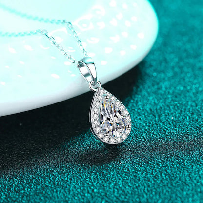 Luxurious Fine Jewelry 925 Sterling Silver Collarbone Chain: Women's 5*8 Pear Shaped Moissanite Necklace