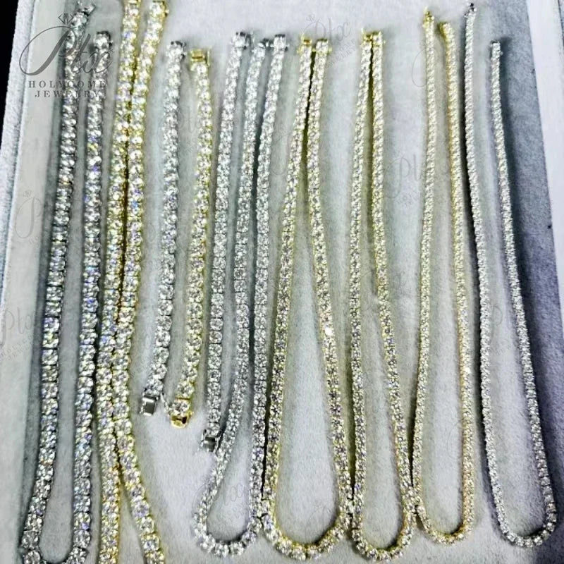Hip-Hop 1 Row CZ Tennis Chain Moissanite Bracelet [6-9inch] Necklace[16-24inch] 925 Sterling Silver Drop Shipping Luxury Jewelry