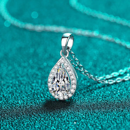Luxurious Fine Jewelry 925 Sterling Silver Collarbone Chain: Women's 5*8 Pear Shaped Moissanite Necklace