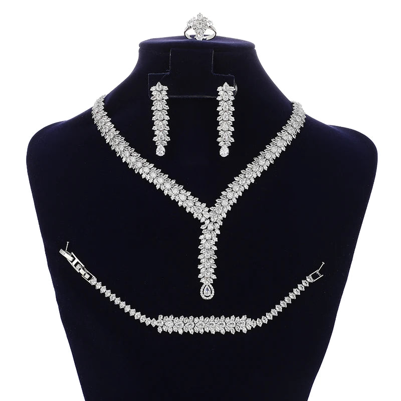 Wholesale Drop Shipping Ready Stock Classic Wedding Accessories Copper Cubic Zirconia Luxury Bridal Jewelry Set for Women BN8128