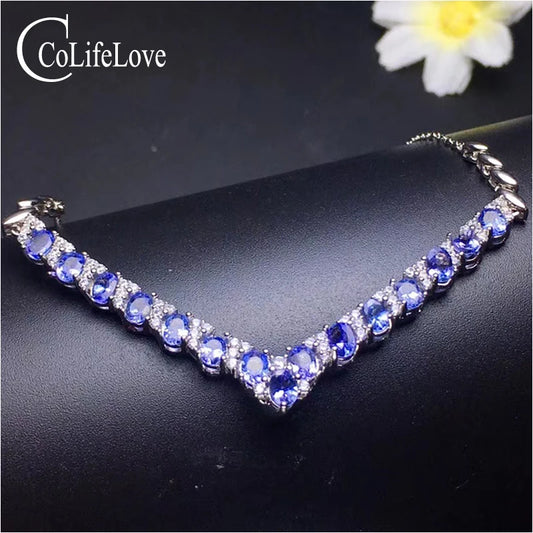 100% natural tanzanite necklace for wedding 15 pcs 3 mm * 4 mm tanzanite silver necklace 925 silver tanzanite jewelry