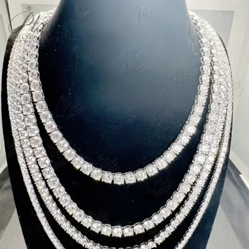 Hip-Hop 1 Row CZ Tennis Chain Moissanite Bracelet [6-9inch] Necklace[16-24inch] 925 Sterling Silver Drop Shipping Luxury Jewelry