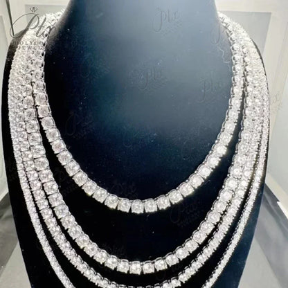 Hip-Hop 1 Row CZ Tennis Chain Moissanite Bracelet [6-9inch] Necklace[16-24inch] 925 Sterling Silver Drop Shipping Luxury Jewelry