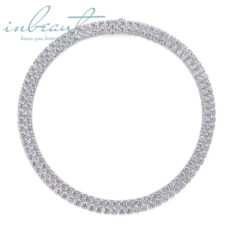 Silver 925 Original Brilliant Cut Diamond Test Past Double Rows 4mm D Color Moissanite Tennis Necklace for Women Fine Jewelry