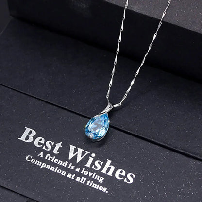 Cellacity Trendy Necklace for Women Silver 925 Jewelry Water Drop Shaped Aquamarine Pendant Neck Ornament Engagement Wholesale