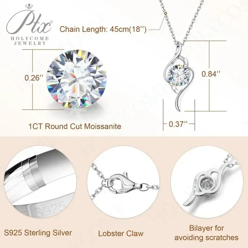 1CT D VVS Moissanite Pendant Necklace 925 Silver Women's Work Essential Great for Office Dates Parties Sparkle MB014