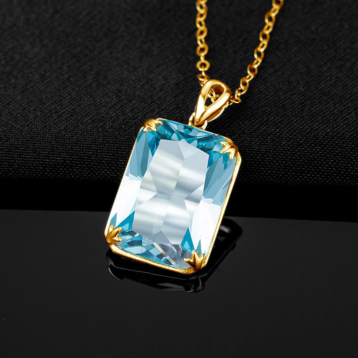 Szjinao Aquamarine Necklace Pendant For Women 14K Gold Pendants Gemstone Rectangle Viking Silver 925 Jewelry Engagement GIFT