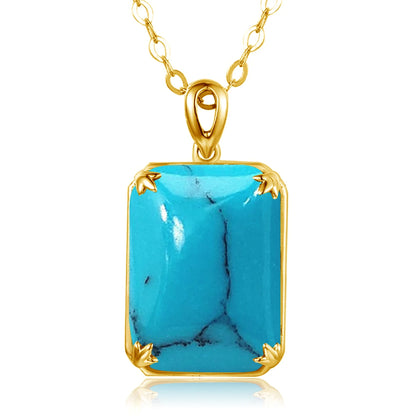 Szjinao Aquamarine Necklace Pendant For Women 14K Gold Pendants Gemstone Rectangle Viking Silver 925 Jewelry Engagement GIFT