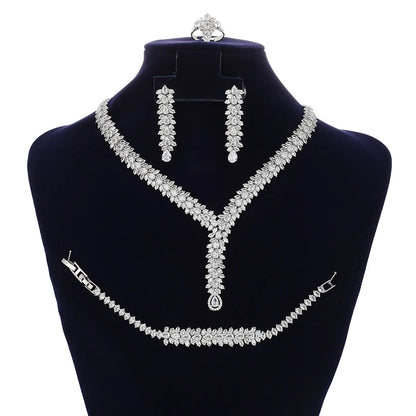 Wholesale Drop Shipping Ready Stock Classic Wedding Accessories Copper Cubic Zirconia Luxury Bridal Jewelry Set for Women BN8128