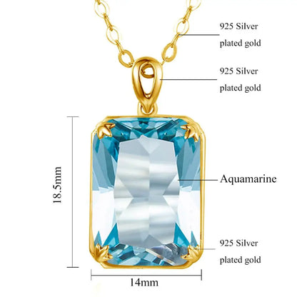 Szjinao Aquamarine Necklace Pendant For Women 14K Gold Pendants Gemstone Rectangle Viking Silver 925 Jewelry Engagement GIFT