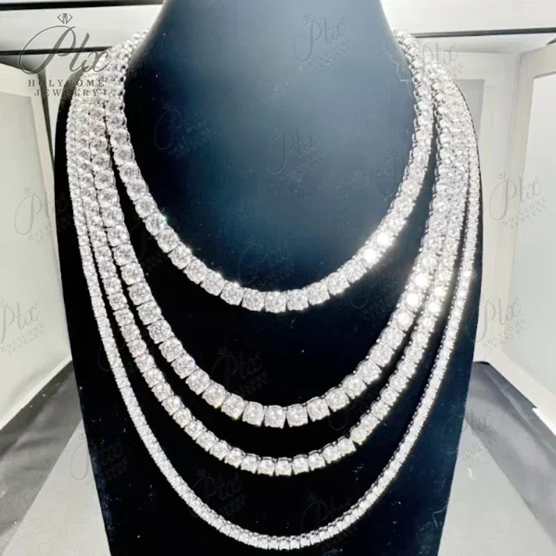 Hip-Hop 1 Row CZ Tennis Chain Moissanite Bracelet [6-9inch] Necklace[16-24inch] 925 Sterling Silver Drop Shipping Luxury Jewelry
