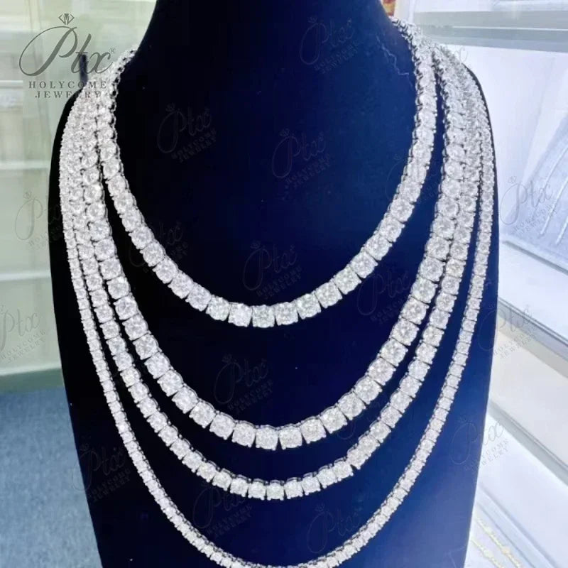 Hip-Hop 1 Row CZ Tennis Chain Moissanite Bracelet [6-9inch] Necklace[16-24inch] 925 Sterling Silver Drop Shipping Luxury Jewelry