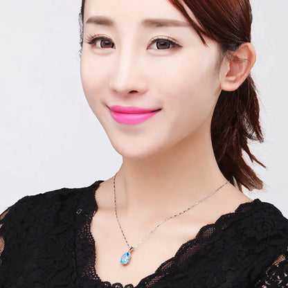 Cellacity Trendy Necklace for Women Silver 925 Jewelry Water Drop Shaped Aquamarine Pendant Neck Ornament Engagement Wholesale