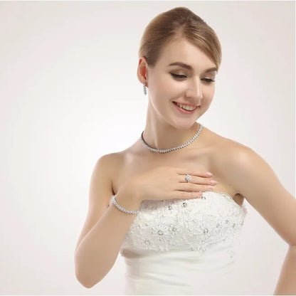 LUOTEEMI Tops Fashion Luxury Rome 3Rows 2.75mm a AA Cubic Zirconia Earring Necklace Bridal Jewelry Sets for Women