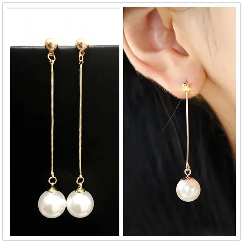 Long Tassel Simulated Pearl Drop Earrings for Women