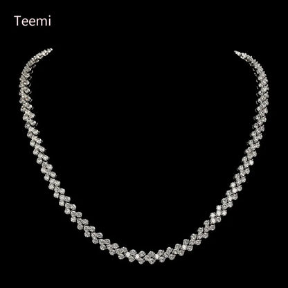 LUOTEEMI Tops Fashion Luxury Rome 3Rows 2.75mm a AA Cubic Zirconia Earring Necklace Bridal Jewelry Sets for Women