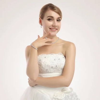 LUOTEEMI Tops Fashion Luxury Rome 3Rows 2.75mm a AA Cubic Zirconia Earring Necklace Bridal Jewelry Sets for Women