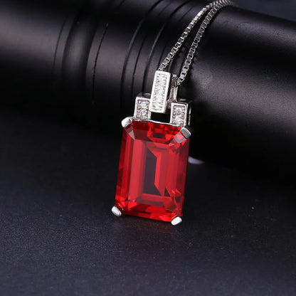 JewelryPalace 9ct Created Red Ruby 925 Sterling Silver Pendant Necklace for Women Engagement Party Jewelry Fashion Gift No Chain