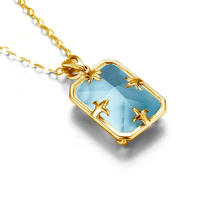Szjinao Aquamarine Necklace Pendant For Women 14K Gold Pendants Gemstone Rectangle Viking Silver 925 Jewelry Engagement GIFT