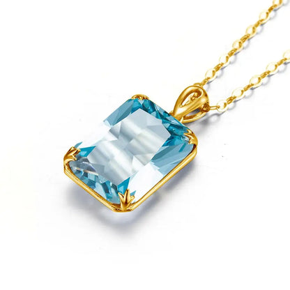 Szjinao Aquamarine Necklace Pendant For Women 14K Gold Pendants Gemstone Rectangle Viking Silver 925 Jewelry Engagement GIFT