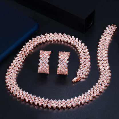 Sparking White Cubic Zircon CZ Silver Plated Hollow Wide Chunky Women Necklace Earring Nigeria Bridal Luxury Wedding Jewelry Set