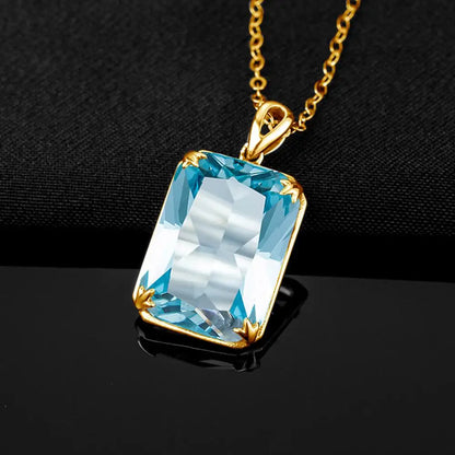 Szjinao Aquamarine Necklace Pendant For Women 14K Gold Pendants Gemstone Rectangle Viking Silver 925 Jewelry Engagement GIFT