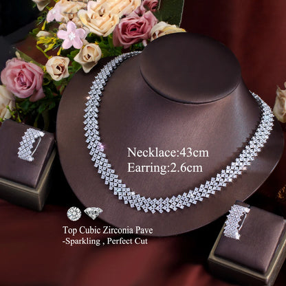 Sparking White Cubic Zircon CZ Silver Plated Hollow Wide Chunky Women Necklace Earring Nigeria Bridal Luxury Wedding Jewelry Set