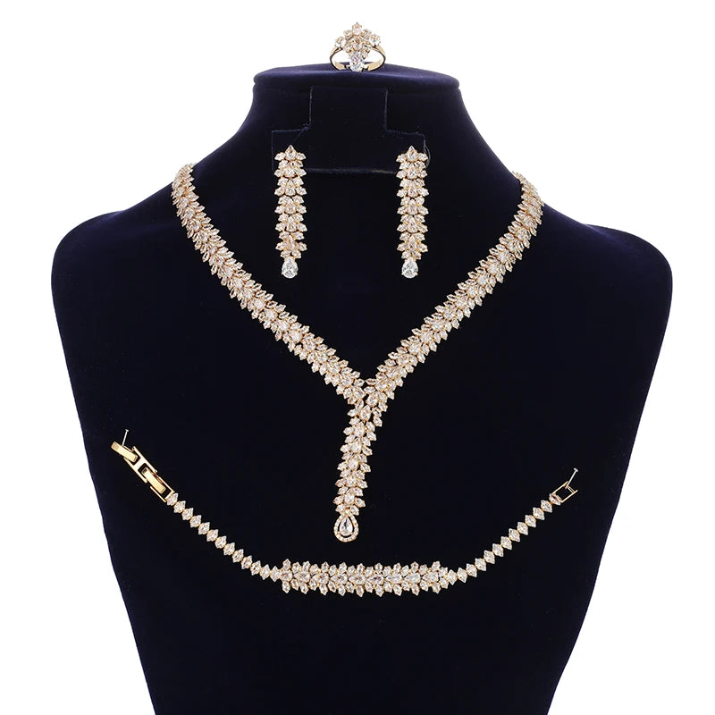 Wholesale Drop Shipping Ready Stock Classic Wedding Accessories Copper Cubic Zirconia Luxury Bridal Jewelry Set for Women BN8128