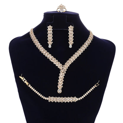 Wholesale Drop Shipping Ready Stock Classic Wedding Accessories Copper Cubic Zirconia Luxury Bridal Jewelry Set for Women BN8128