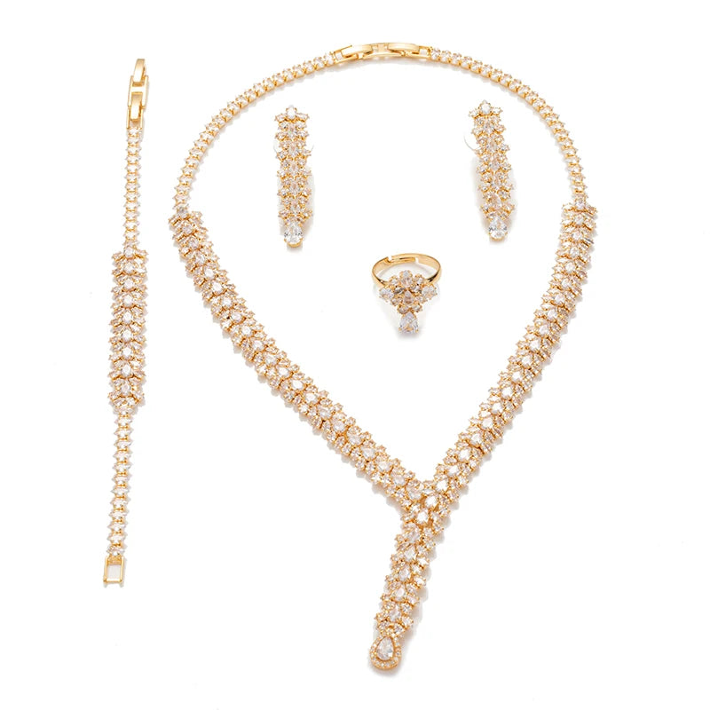 Wholesale Drop Shipping Ready Stock Classic Wedding Accessories Copper Cubic Zirconia Luxury Bridal Jewelry Set for Women BN8128