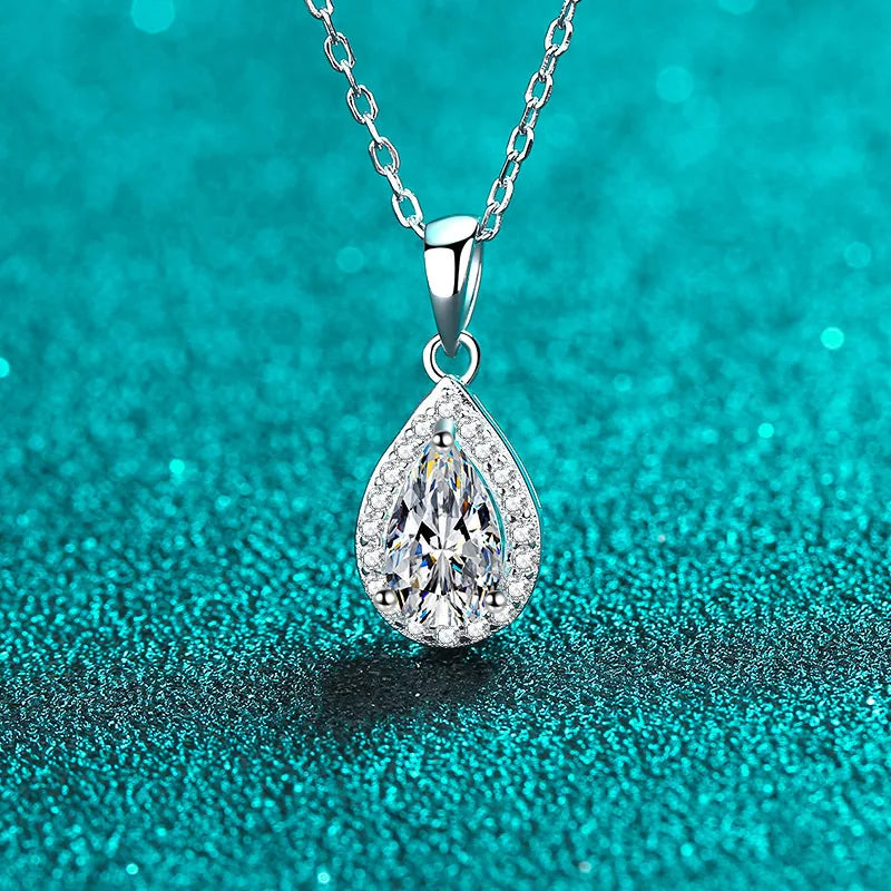 Luxurious Fine Jewelry 925 Sterling Silver Collarbone Chain: Women's 5*8 Pear Shaped Moissanite Necklace