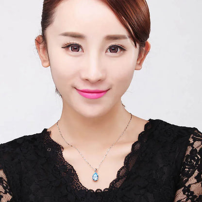 Cellacity Trendy Necklace for Women Silver 925 Jewelry Water Drop Shaped Aquamarine Pendant Neck Ornament Engagement Wholesale