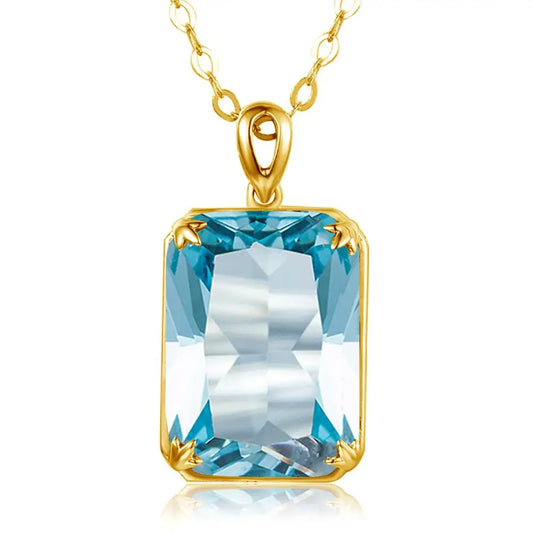 Szjinao Aquamarine Necklace Pendant For Women 14K Gold Pendants Gemstone Rectangle Viking Silver 925 Jewelry Engagement GIFT