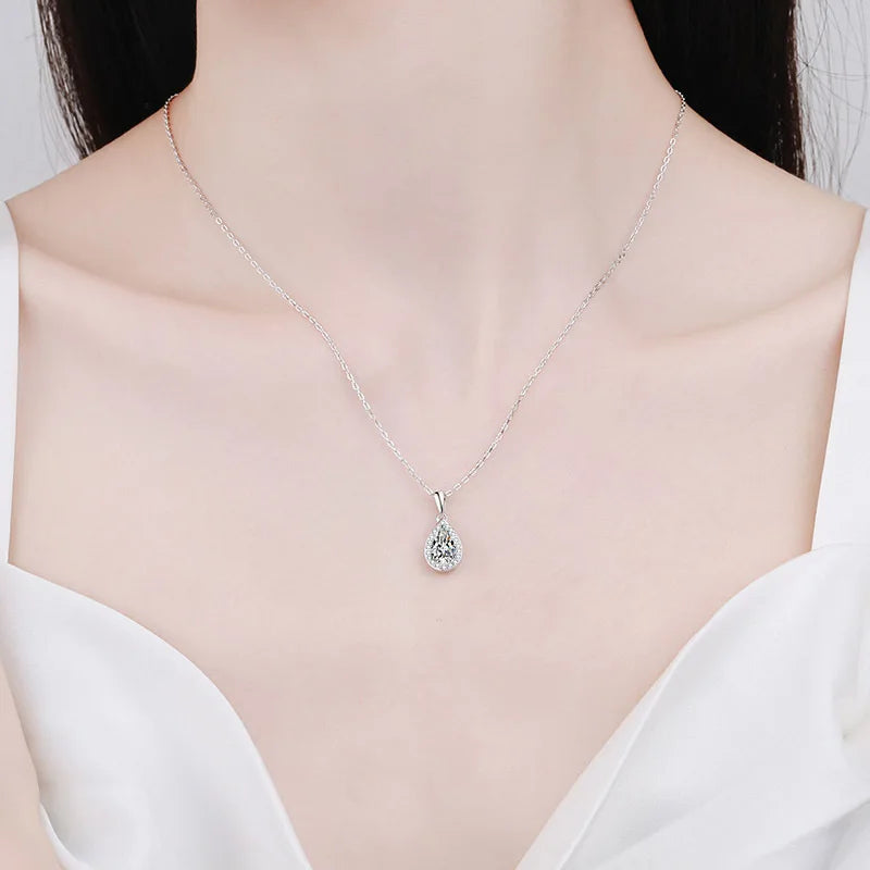Luxurious Fine Jewelry 925 Sterling Silver Collarbone Chain: Women's 5*8 Pear Shaped Moissanite Necklace