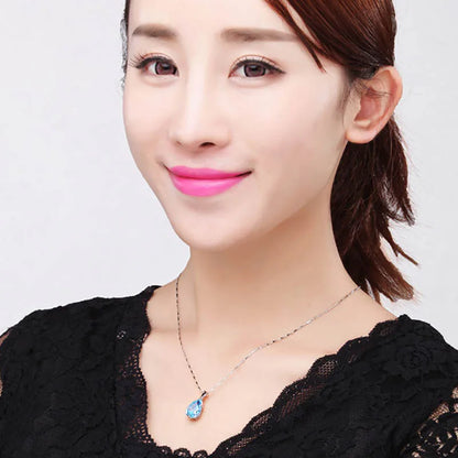 Cellacity Trendy Necklace for Women Silver 925 Jewelry Water Drop Shaped Aquamarine Pendant Neck Ornament Engagement Wholesale