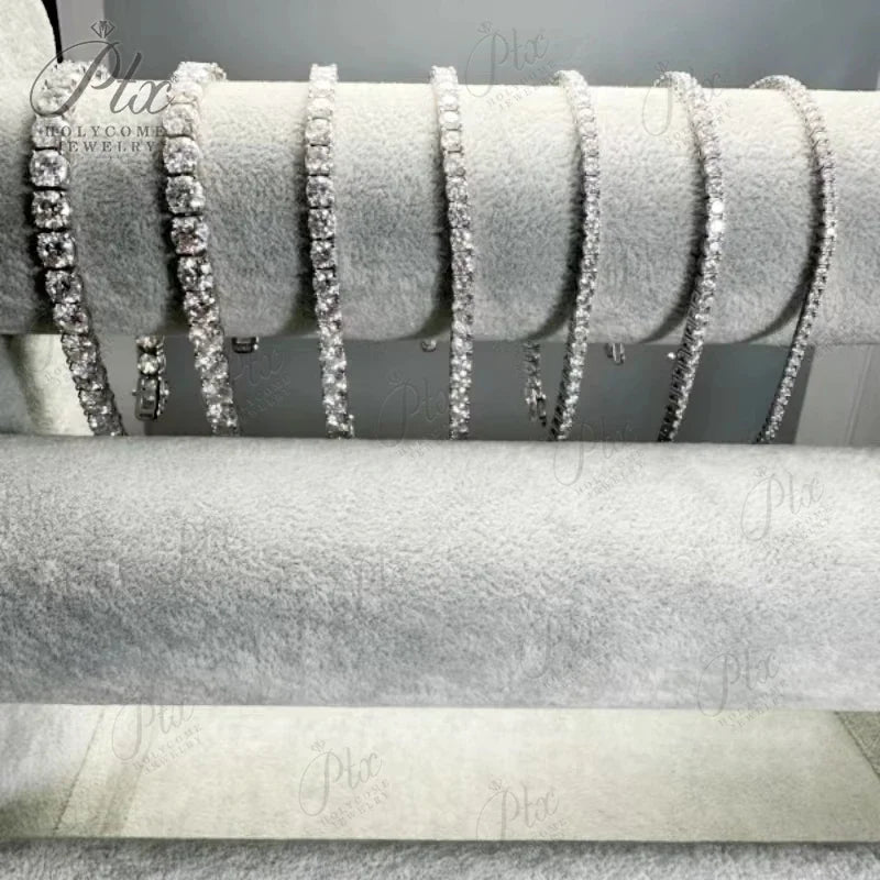 Hip-Hop 1 Row CZ Tennis Chain Moissanite Bracelet [6-9inch] Necklace[16-24inch] 925 Sterling Silver Drop Shipping Luxury Jewelry