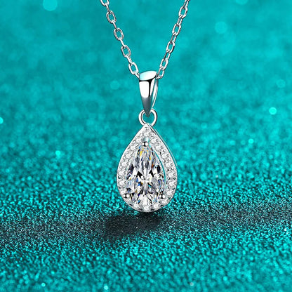 Luxurious Fine Jewelry 925 Sterling Silver Collarbone Chain: Women's 5*8 Pear Shaped Moissanite Necklace 925 silver