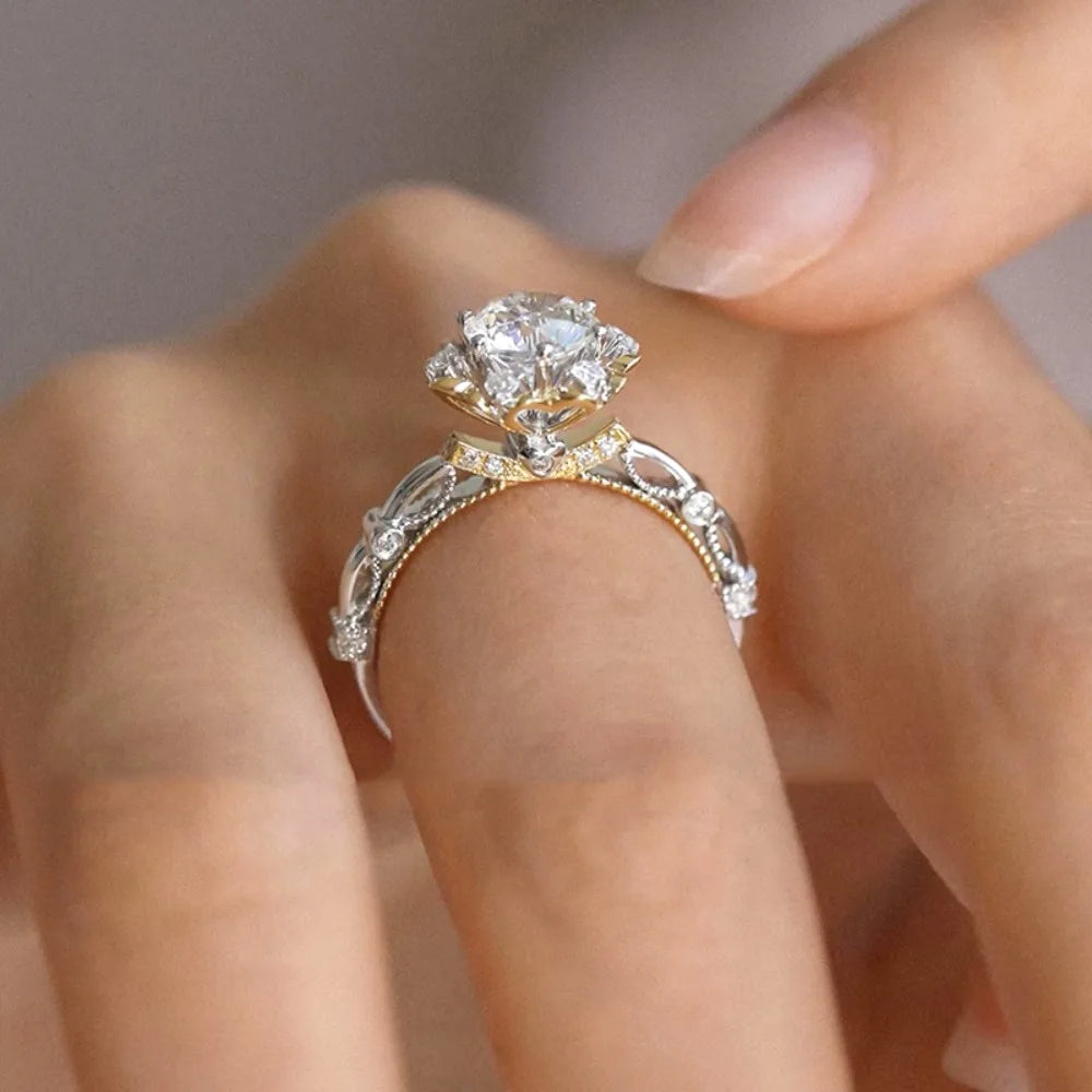 1ct Real Moissanite Ring For Women 925 Sterling Silver Flower Shape Wedding Lab Diamond Band Au750 Plated Fine Jewelry Certified