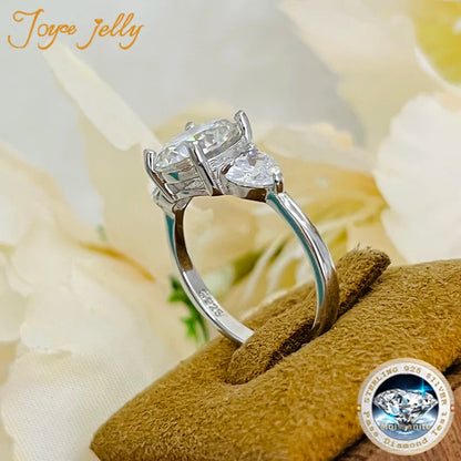 JoyceJelly Luxury Wedding Sterling 925 Silver Ring 3 Carat D-COLOR Moissanite Diamond Jewelry For Women Classic Four Claw Design