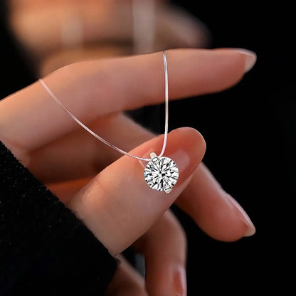 6.5/9mm Transparent Fishing Line Moissanite Necklace 925 Sterling Silver Choker Women Classic Engagement Wedding Diamond Jewelry