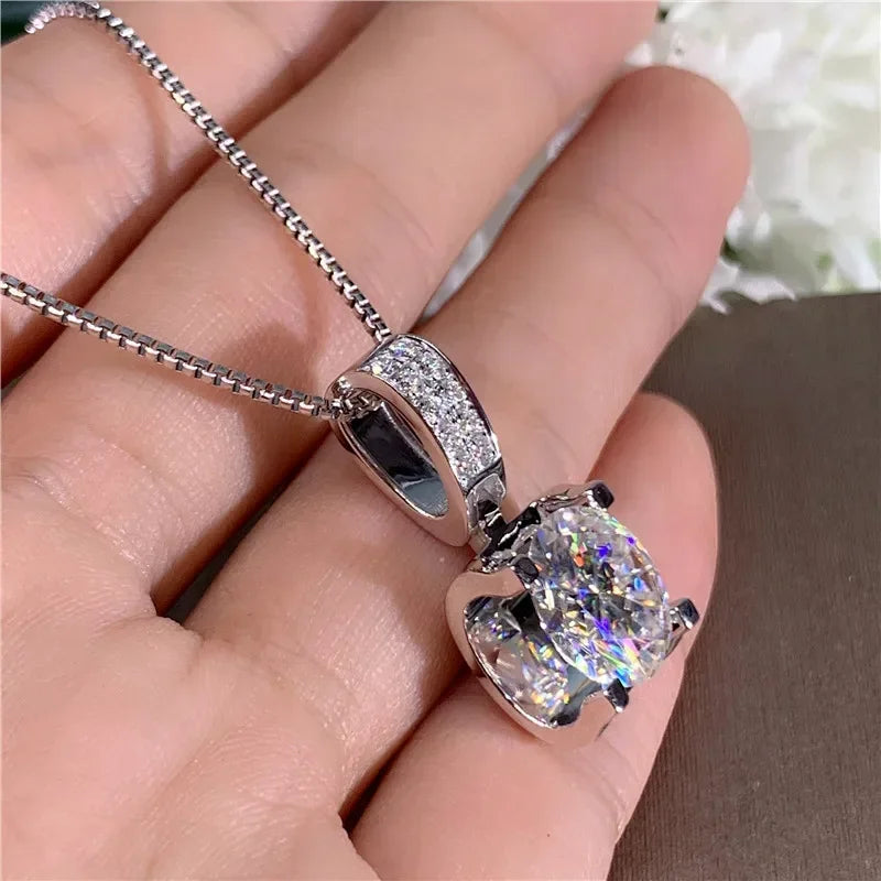 Ne'w Crystal Cubic Zirconia Engagement Necklace for Women High-quality Silver Color Accessories Luxury Female Jewelry Gifts