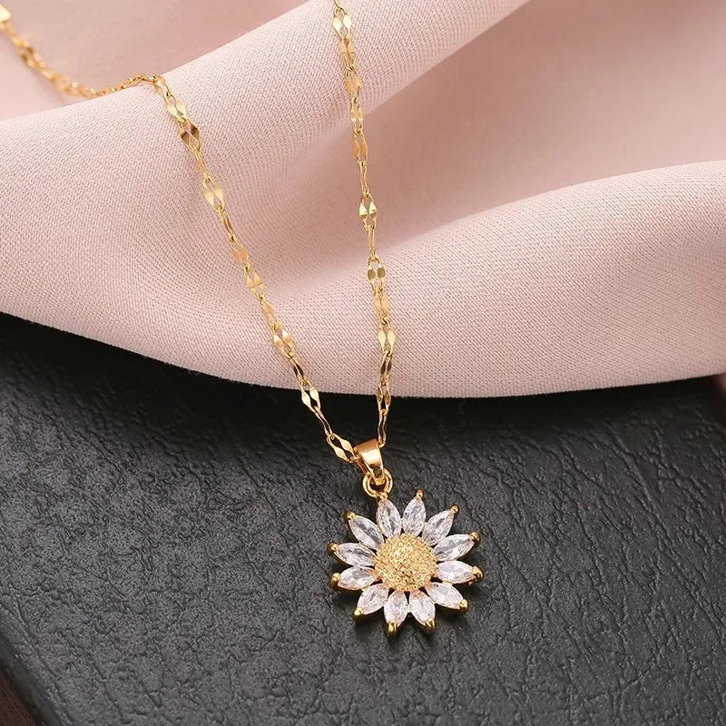 Elegant sunflower necklace celebrates love and loyalty.