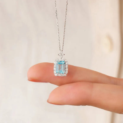2025 New Square Light Blue Zircon Necklace Women's Engagement Wedding Accessories Brilliant Pendant  Fashion Jewelry
