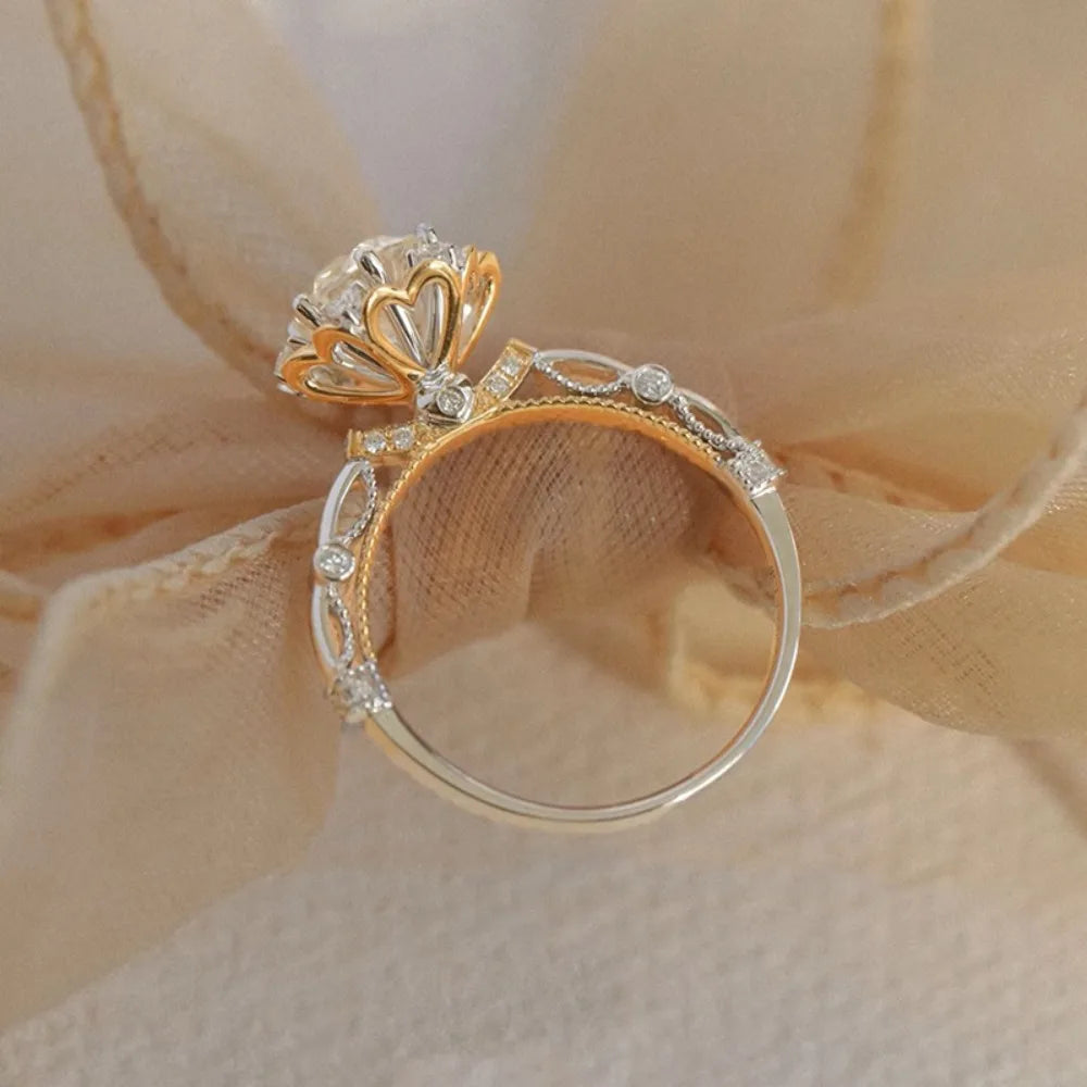 1ct Real Moissanite Ring For Women 925 Sterling Silver Flower Shape Wedding Lab Diamond Band Au750 Plated Fine Jewelry Certified