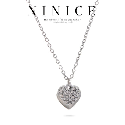 NiNice Necklaces for Women 316L Stainless Steel Original Double Layered Heart-Shaped Cubic Zirconia Pendant Romantic Engagement