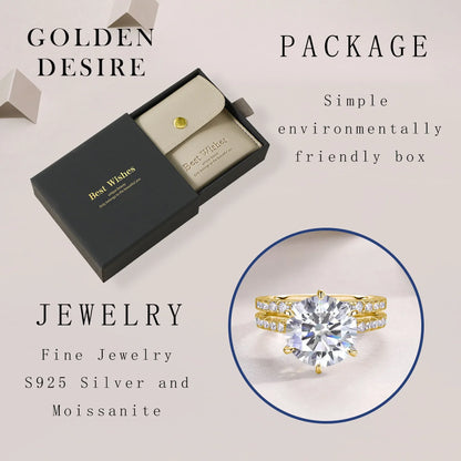 5.75CTW Moissanite Engagement Ring Set 2pcs, Round Cut, 925 Sterling Silver 18K Gold Plated, Classic Wedding Bridal Jewelry Gift