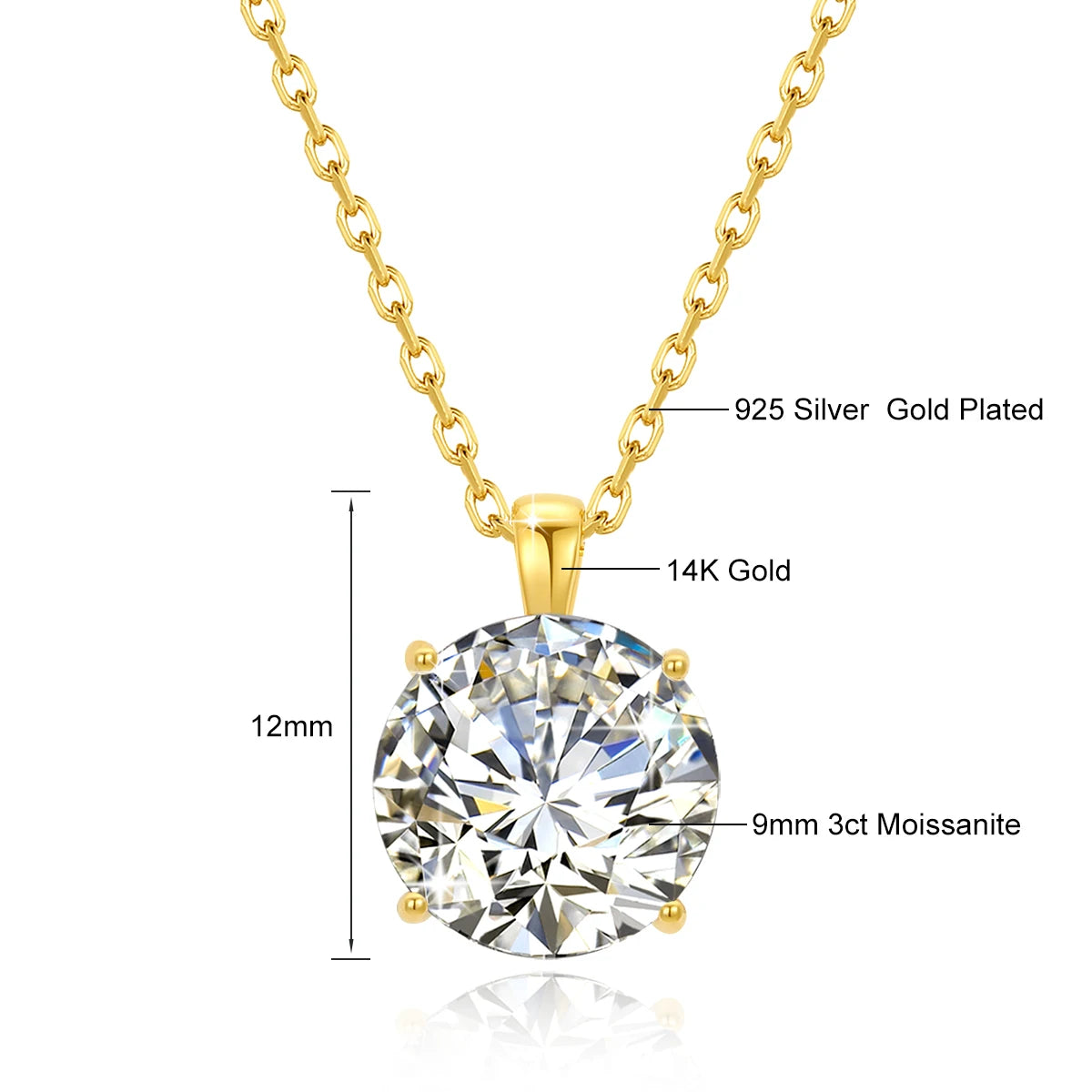 Classic 4 Claws 14k Gold Necklace 1ct 2ct 3ct AU585 K Gold Pendant Luxury Wedding Gift Jewelry With Certificate Factory Price