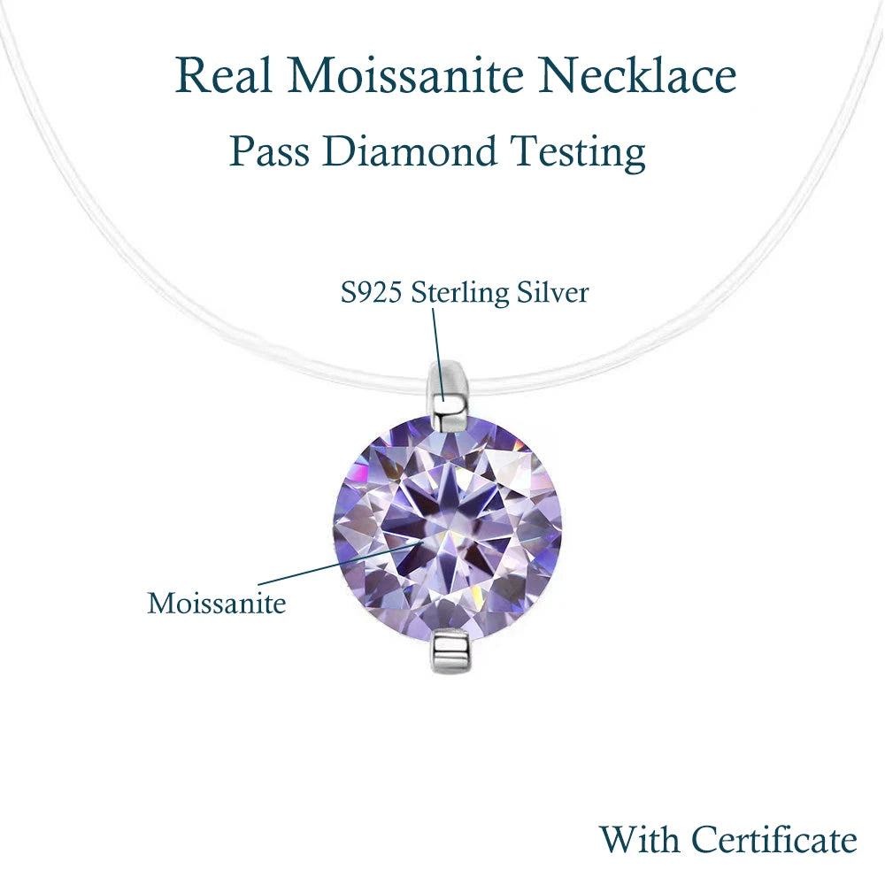 6.5/9mm Transparent Fishing Line Moissanite Necklace 925 Sterling Silver Choker Women Classic Engagement Wedding Diamond Jewelry